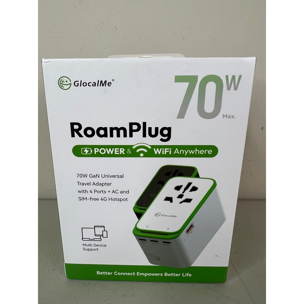 NEW GlocalMe RoamPlug 70W GaN Universal Travel Adapter Built-in 4G WiFi Hotspot